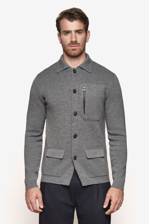 Knitted overshirt jacket "cloth stitch" pocket and zipper
