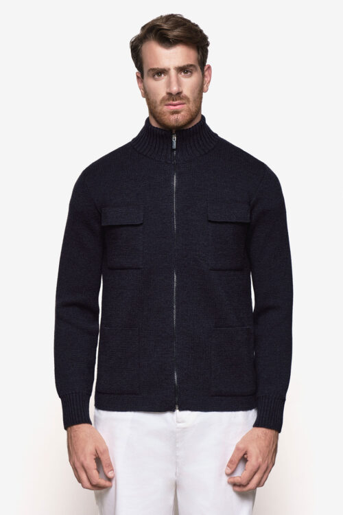 Bomber zip collo alto "punto stoffa" - 23AW09M_BLU