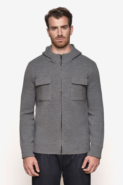 Bomber zip cappuccio "punto stoffa" - 23AW11M_GRIGIO