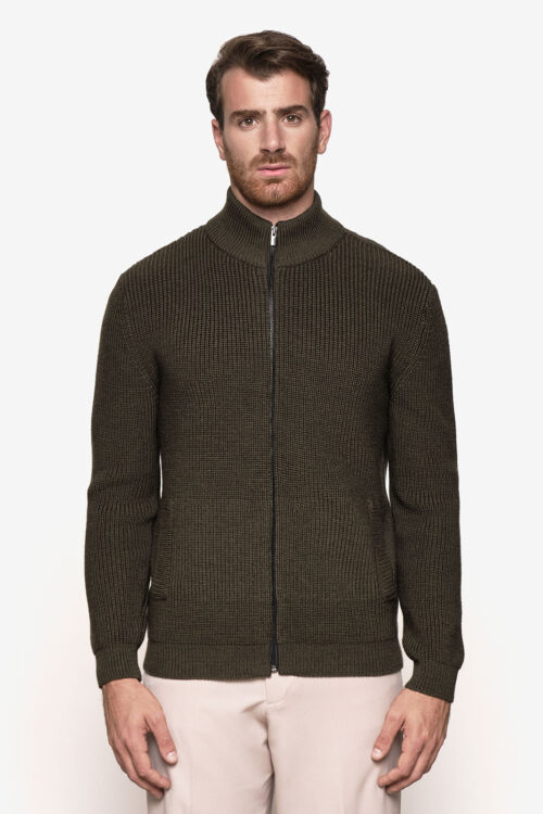 Zip-Up Overshirt Jacket with Chest Pocket - L, MILITARY GREEN