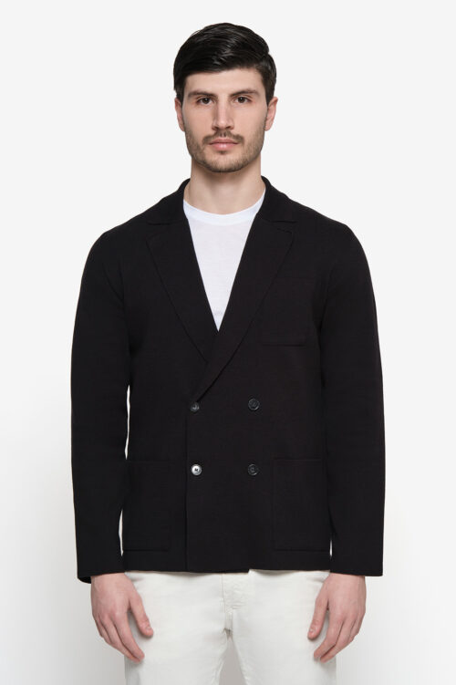 Double-breasted organic cotton jacket - M, BLACK